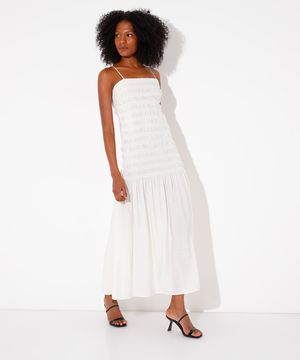 vestido longo de viscose com lastex mindset off white