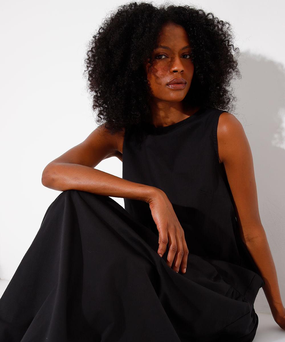 vestido longo de algodão mindset preto
