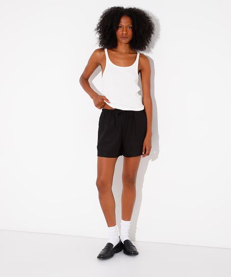 short estilo pijama com linho mindset preto