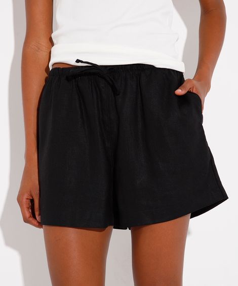 short estilo pijama com linho mindset preto