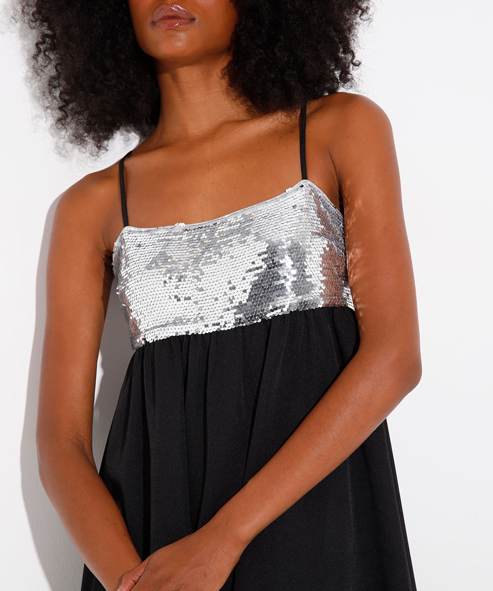 vestido midi com paetê mindset preto