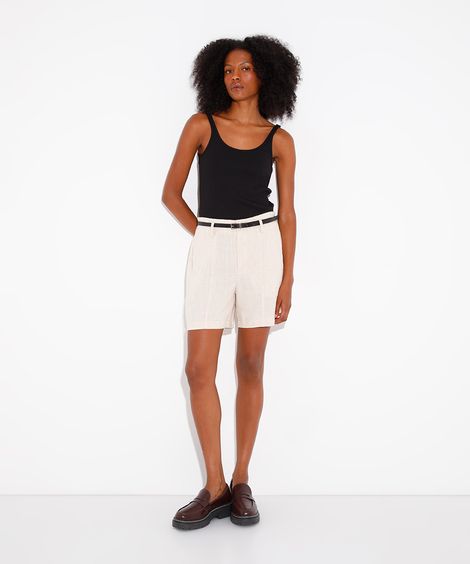 bermuda de alfaiataria com linho e cinto mindset bege