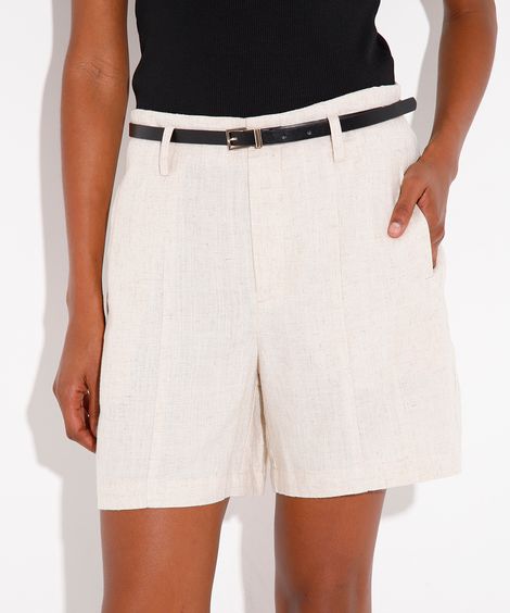 bermuda de alfaiataria com linho e cinto mindset bege