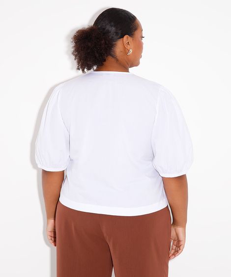 camisa de algodão manga bufante plus size mindset off white
