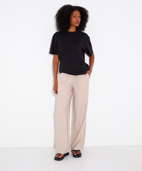 calça estilo pijama com bolsos mindset bege