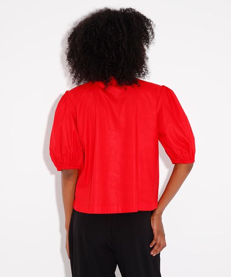 camisa de algodão manga bufante com laços mindset vermelha