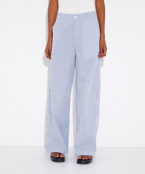calça de alfaiataria reta listrada mindset azul