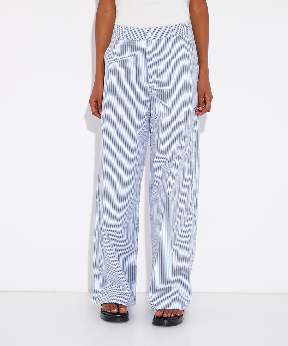 calça de alfaiataria reta listrada mindset azul