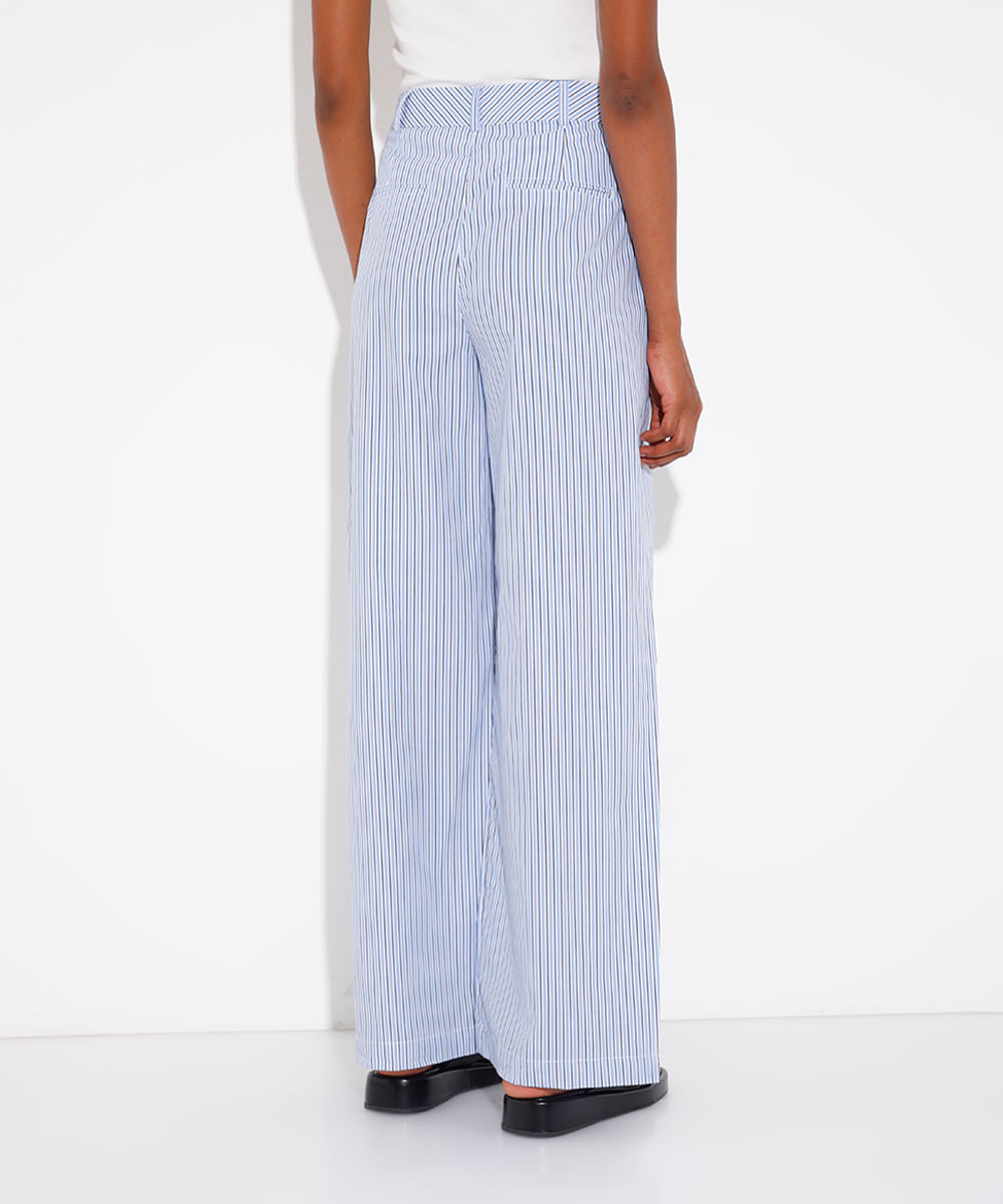 calça de alfaiataria reta listrada mindset azul