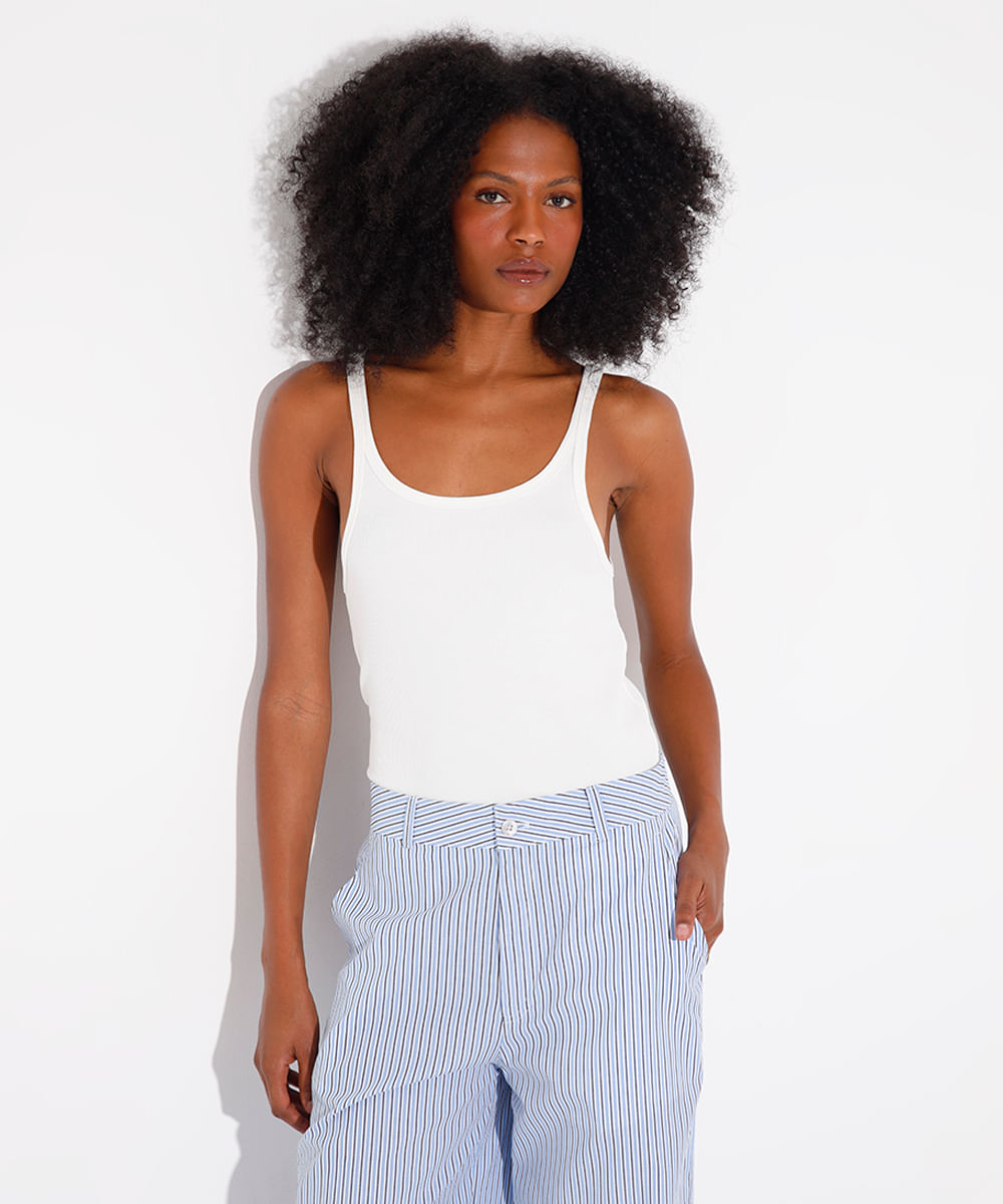 regata alça fina canelada mindset off white