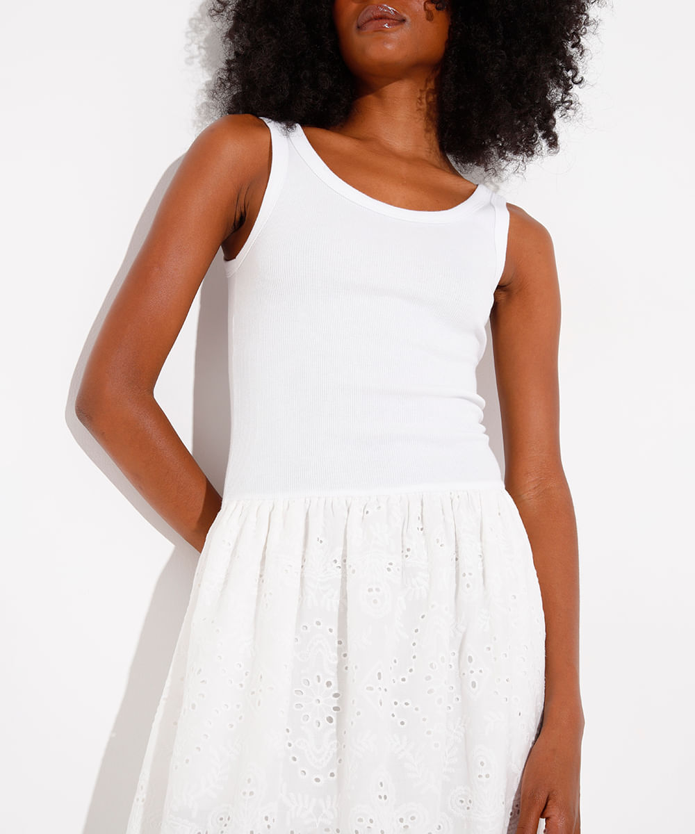 vestido midi de laise mindset branco