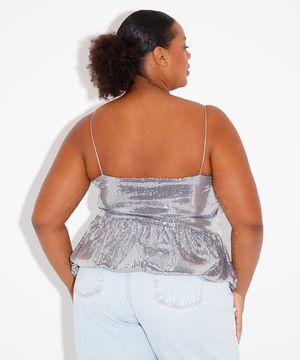 blusa balonê de paetê plus size mindset prateada