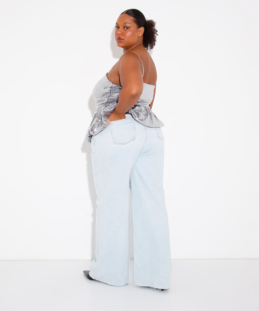 blusa balonê de paetê plus size mindset prateada