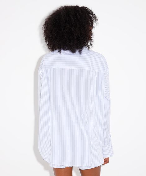 camisa de algodão listrada com bolso mindset azul