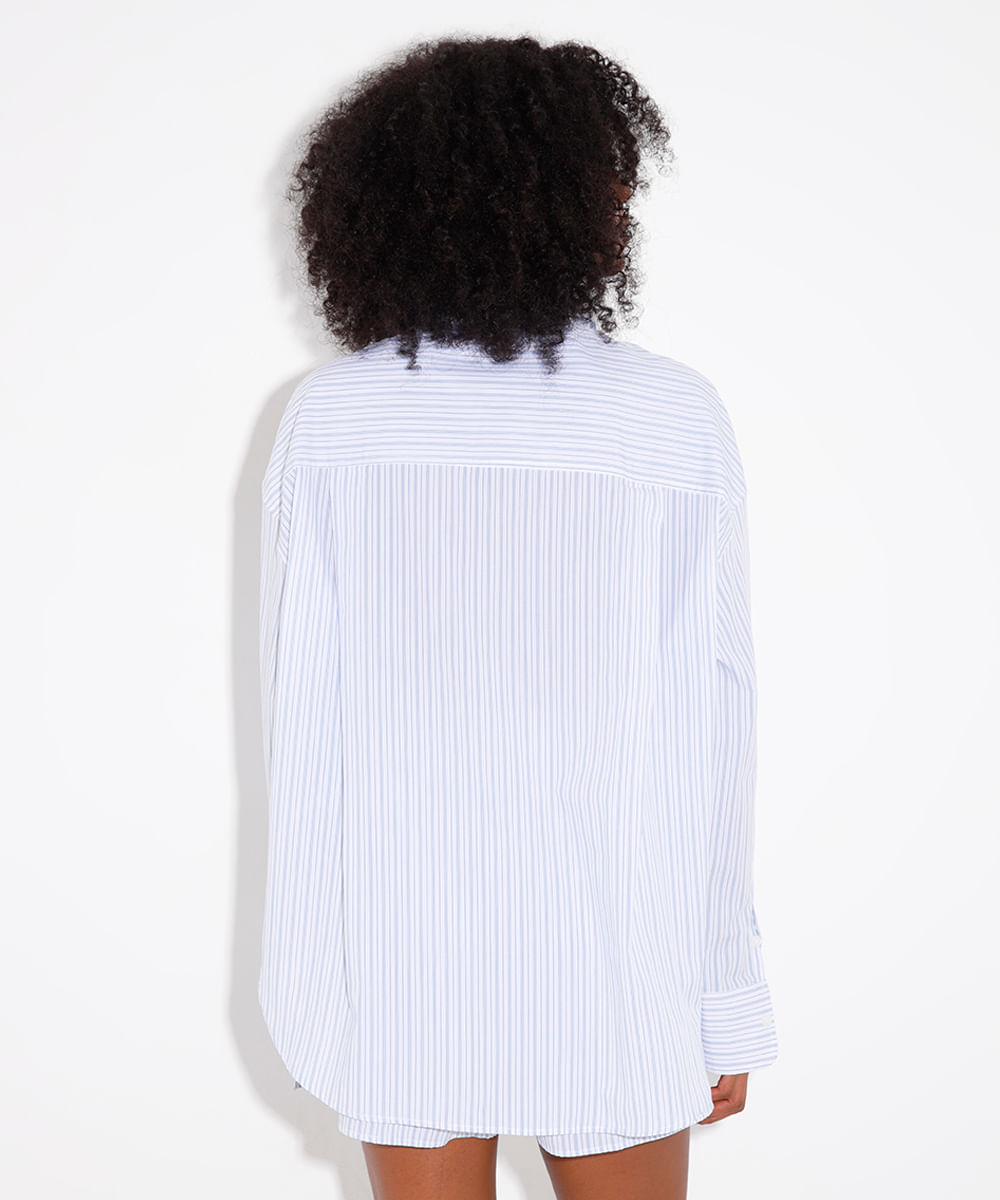 camisa de algodão listrada com bolso mindset azul