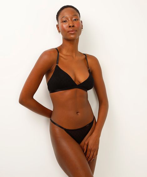 calcinha fio dental de tule com frufru preta