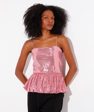 blusa balonê de paetê mindset rosa