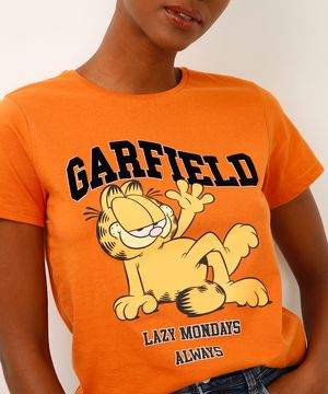 camiseta de algodão lazy mondays always garfield laranja