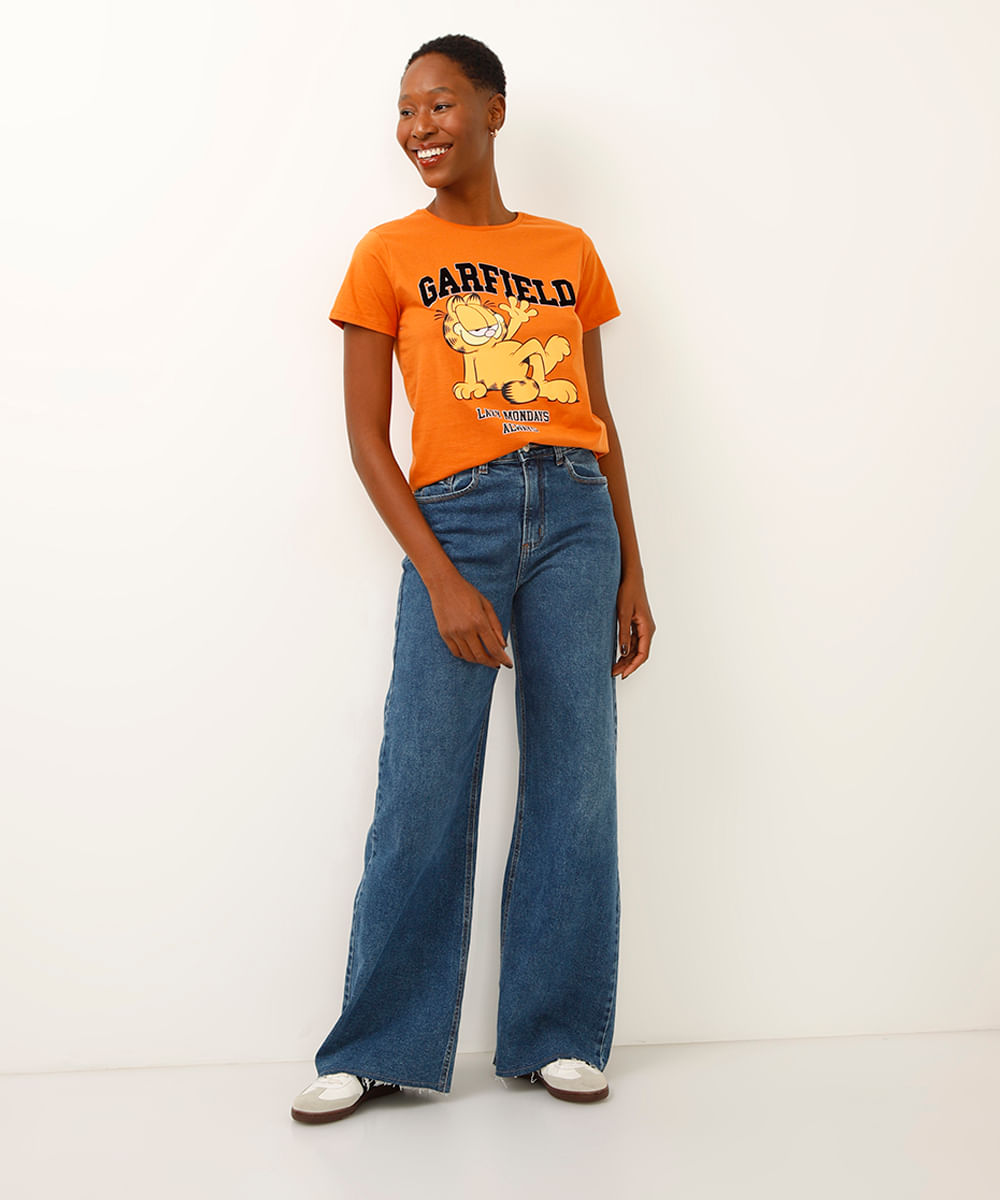 camiseta de algodão lazy mondays always garfield laranja