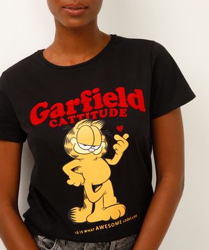 camiseta de algodão garfield preta