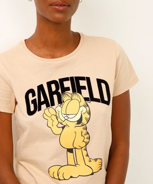 camiseta de algodão manga curta garfield bege