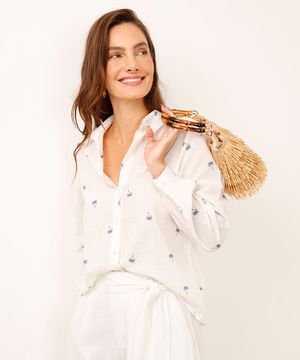 camisa de viscose manga longa coqueiro off white