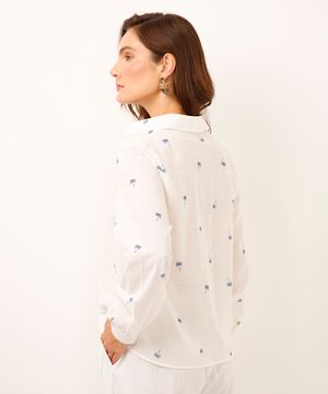 camisa de viscose manga longa coqueiro off white