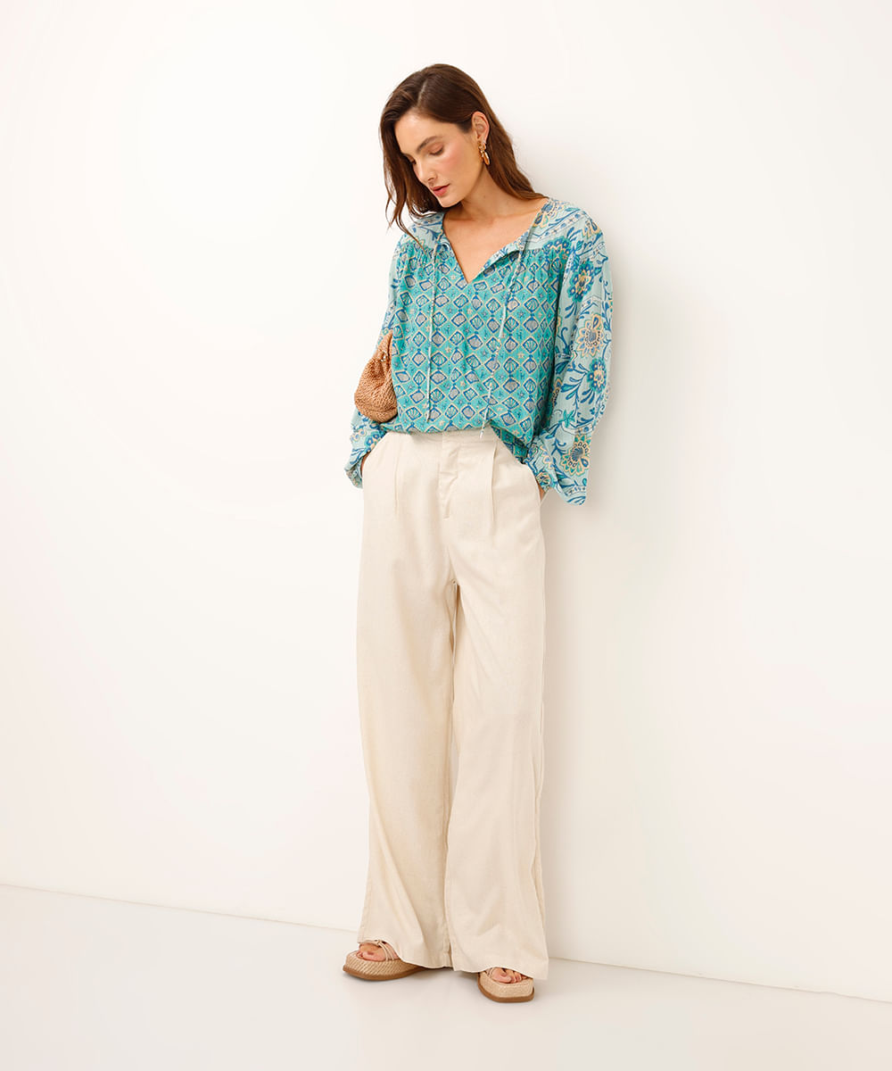 bata com lurex manga bufante azul