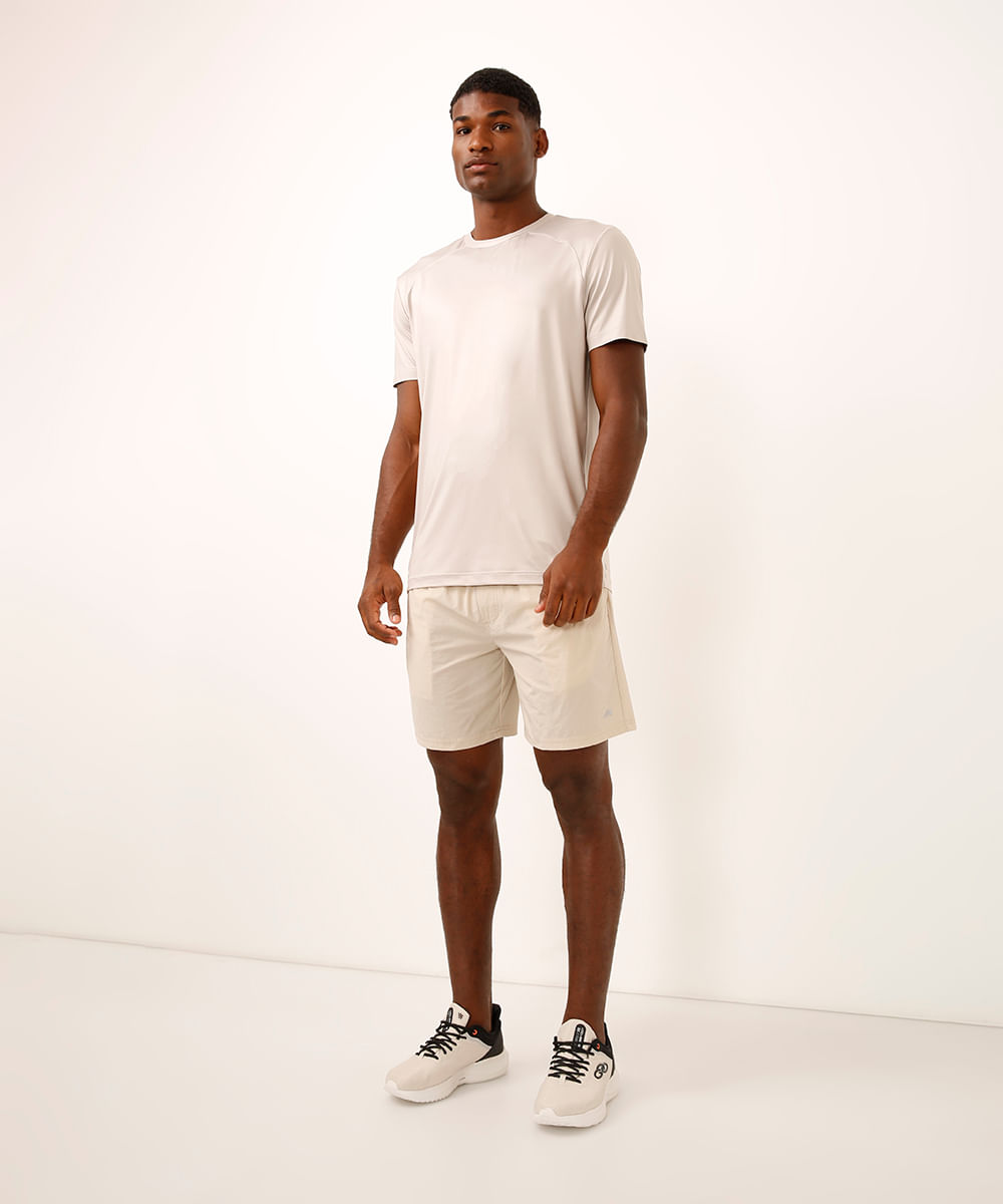 camiseta esportiva slim manga curta bege