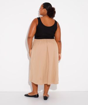 vestido midi de algodão saia volumosa plus size mindset bege