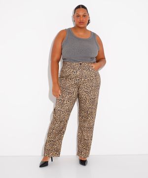 calça jeans reta copenhagen animal print plus size mindset  colorida