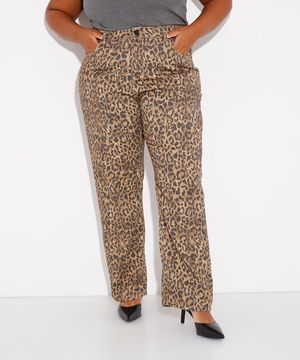 calça jeans reta copenhagen animal print plus size mindset  colorida