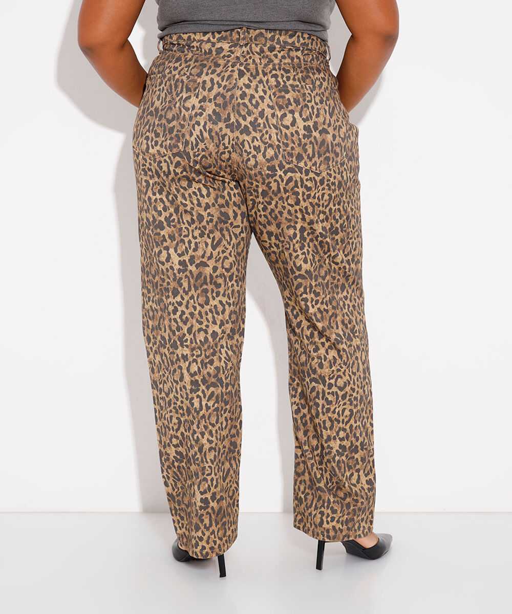 calça jeans reta copenhagen animal print plus size mindset  colorida