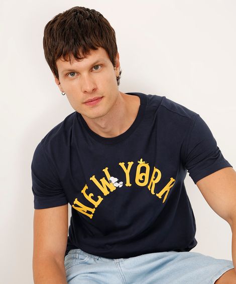 camiseta de algodão manga curta snoopy azul