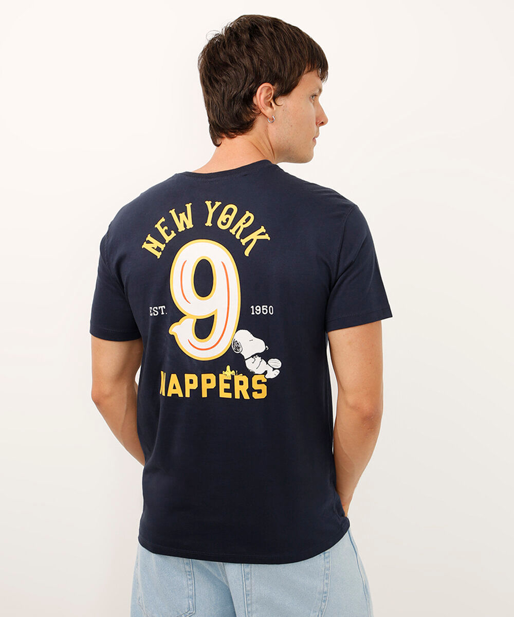 camiseta de algodão manga curta snoopy azul