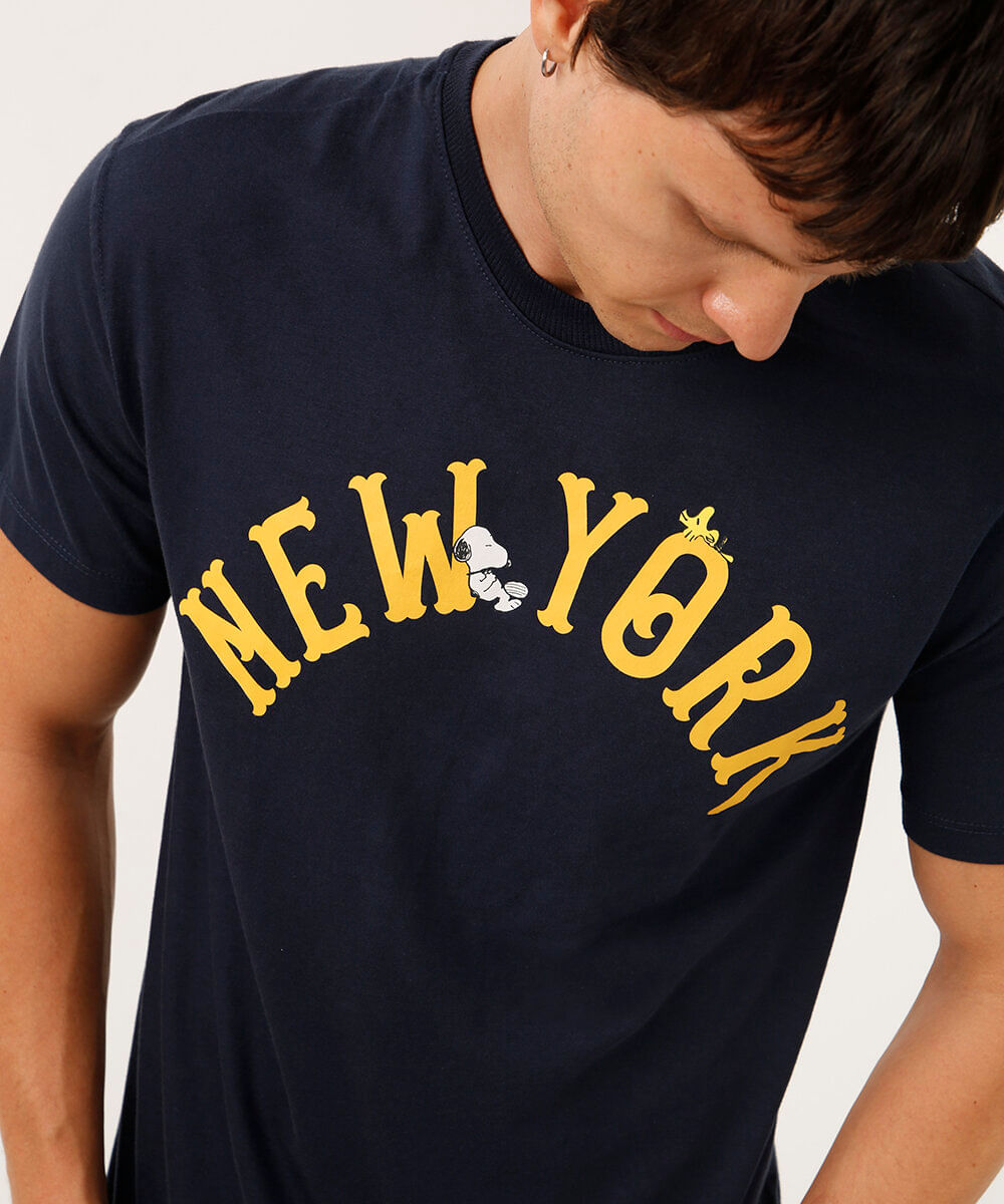 camiseta de algodão manga curta snoopy azul