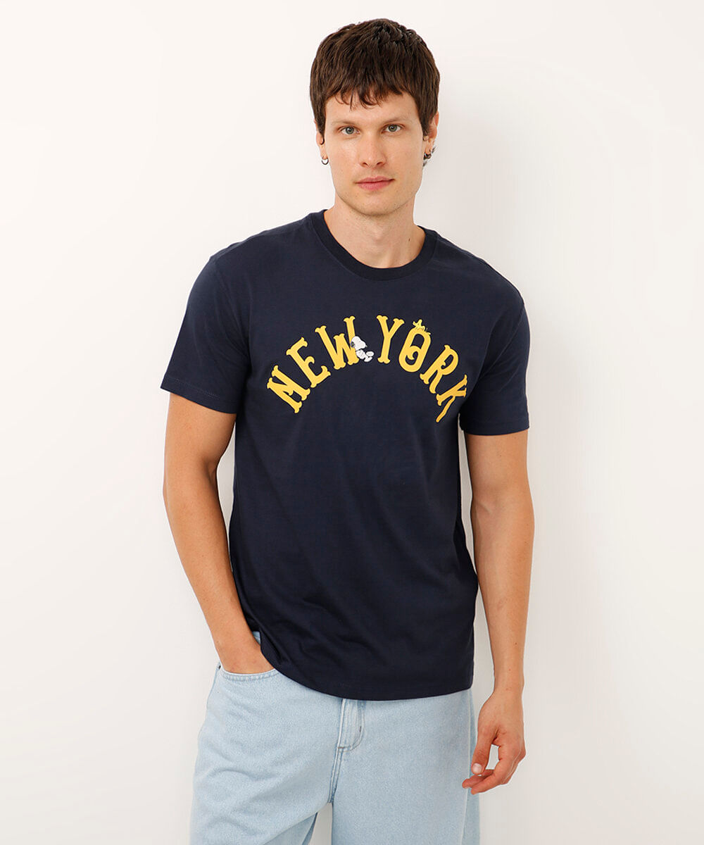 camiseta de algodão manga curta snoopy azul