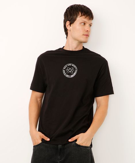 camiseta relaxed de algodão rick and morty preta