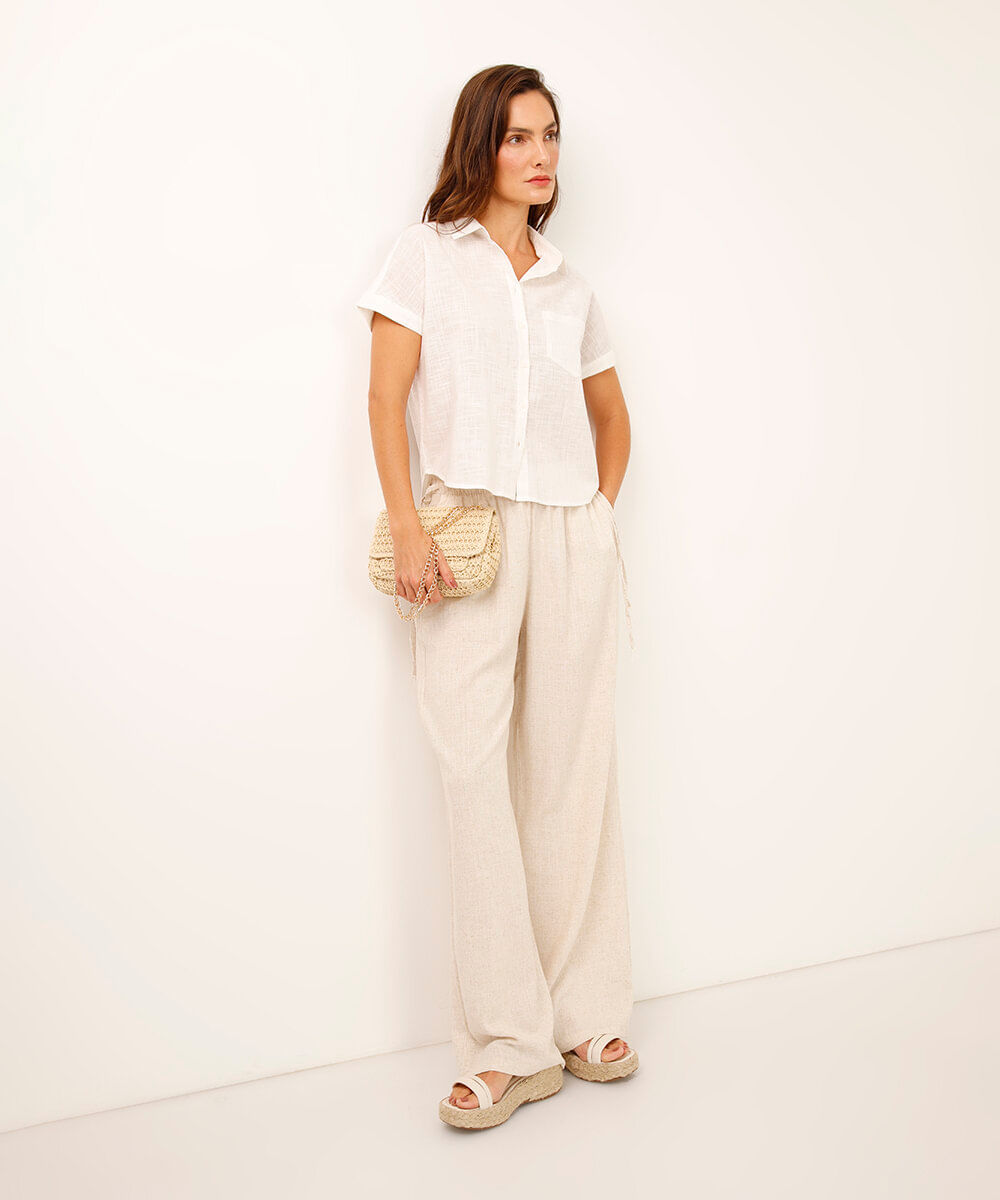 camisa de algodão com bolso manga curta off white
