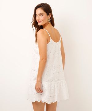 vestido curto de laise decote v alça fina off white