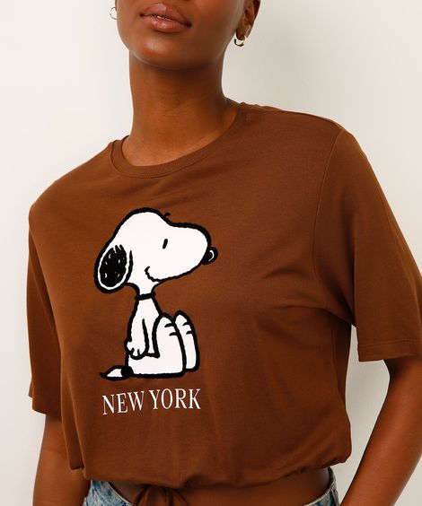 cropped de viscose com amarração snoopy marrom