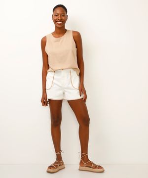 short mom de sarja com bordado off white