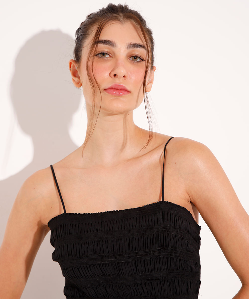 vestido longo de viscose com lastex mindset preto