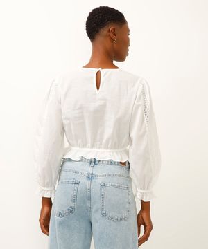 cropped de algodão com renda off white