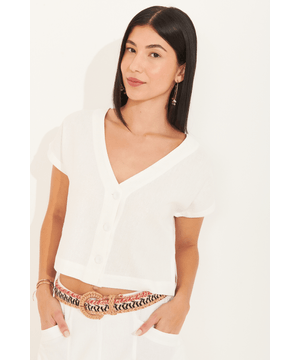 blusa freya decote v abotoamento frente Garage Off White