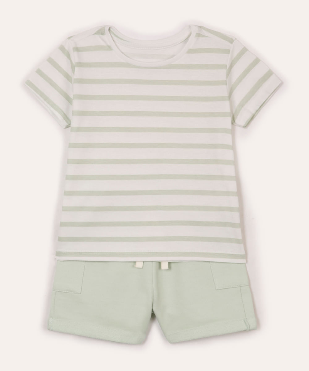 conjunto infantil curto listrado verde