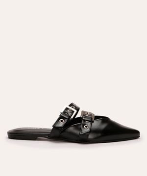 mule bico fino com fivelas oneself preto