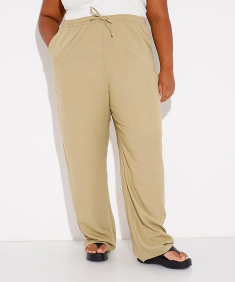 calça com linho plus size mindset verde