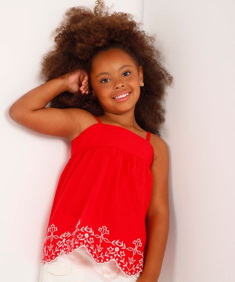 regata evasê infantil floral - vermelho