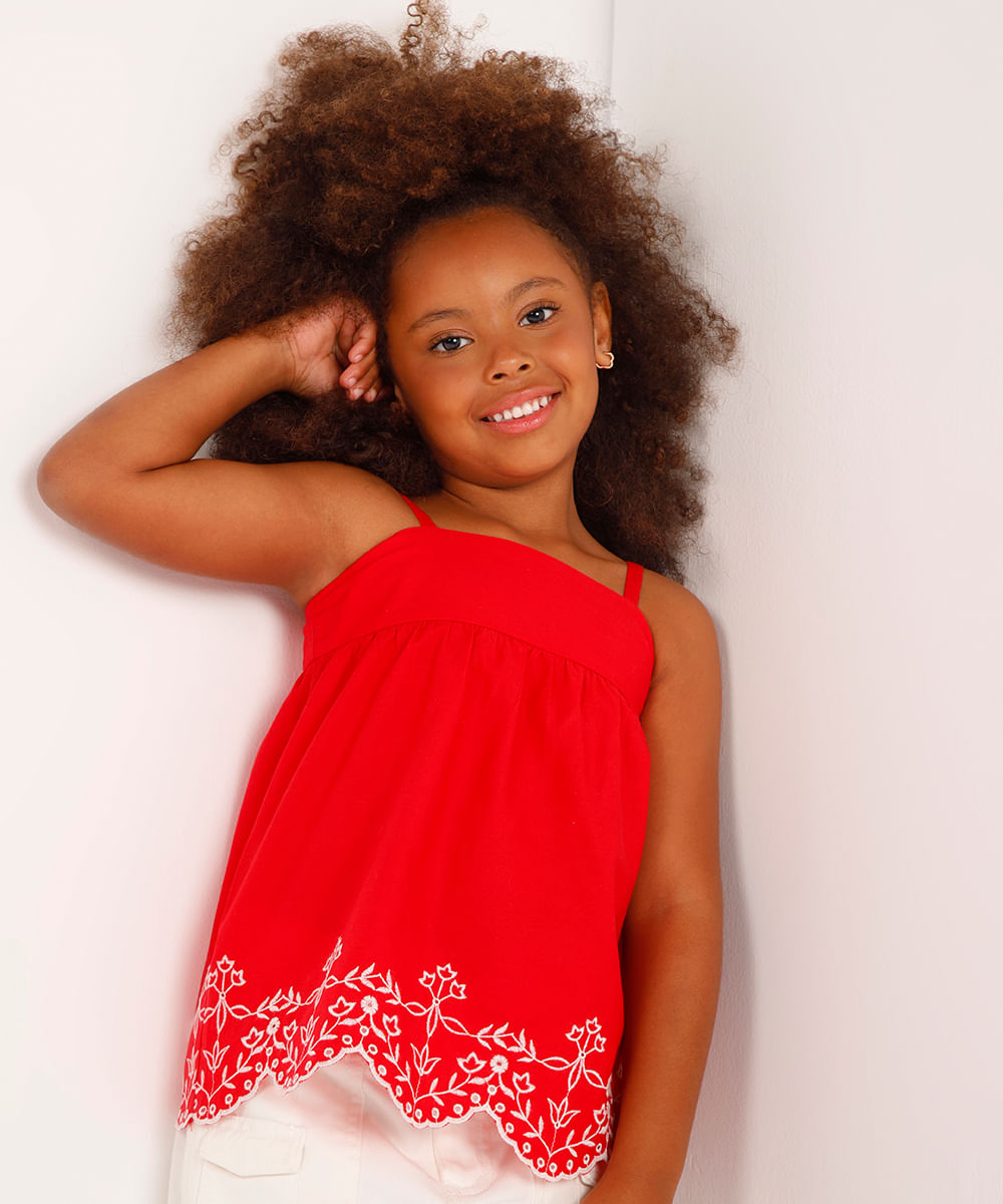 regata evasê infantil floral - vermelho